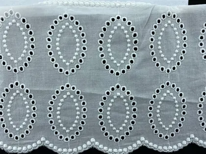 Bleached Matte Polyester Domestic Broderie Tape Voile · 15 cm