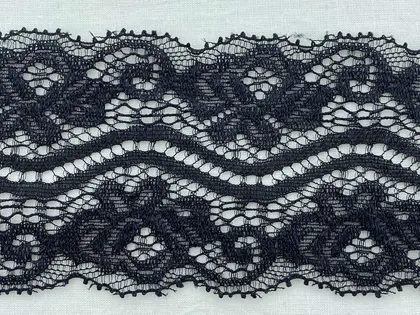 Likralı Siyah Polyester Dantel Bant, 6,5 cm