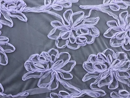 Lilac Tambour embroidered Polyester Domestic Tulle · 130 cm