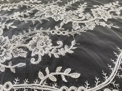 White Lurex Polyester Imported Lace · 130 cm