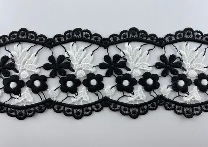 Black Matte Polyester Domestic Guipure Broderie Tape · 9 cm