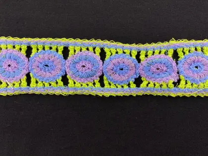 Yeşil-Mavi-Mor Tığ İşi Bant, 4 cm