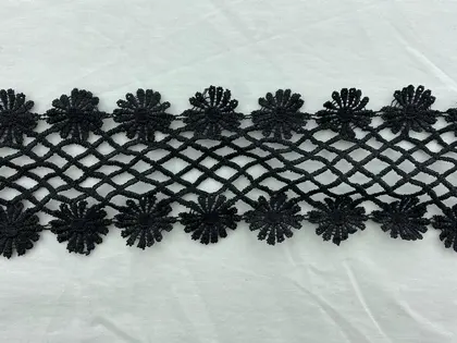 Black Polyester Domestic Guipure Broderie Tape · 7 cm