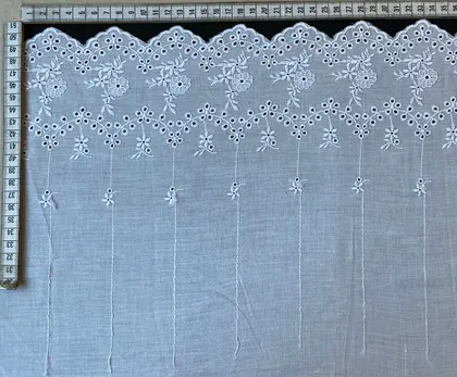 Bleached Matte Polyester Domestic Broderie Tape Voile · 19 cm