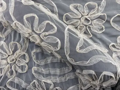 Beige Tambour embroidered Embroidered Polyester Domestic Tulle · 130 cm
