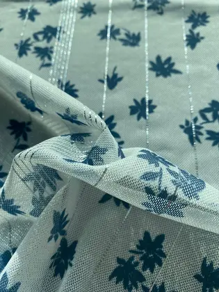 Tül · Yerli · Lez · Polyester · Elastan · Simli · Baskılı · Beyaz · 155 Cm