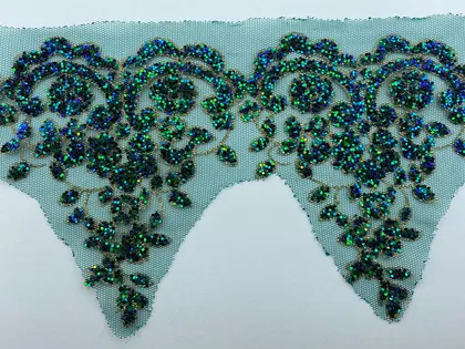 Green Sequined Polyester Imported Broderie Tape Tulle · 13 cm