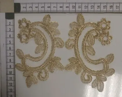 Bordo Gold Simli Aplik Brode, Tül Üzeri