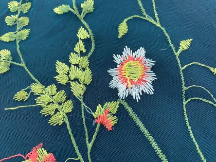 Green Embroidered Polyester Domestic Lace Tulle · 135 cm