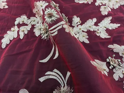 Red Gold Polyester Imported Broderie Appliqué