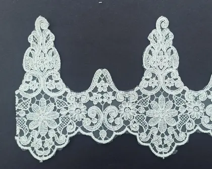 6470 Domestic Corded Tulle Broderie Trim Üzeri̇ · polyester · b24426-1 · ham · 18 cm
