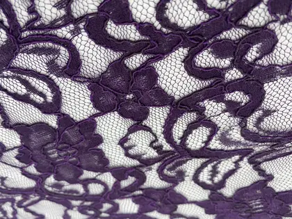 Mor Kordlu Yerli Dantel Kumaş - 157 cm Polyester
