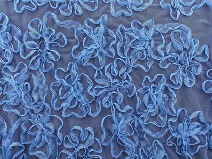 Indigo Tambour embroidered Polyester Domestic Tulle · 130 cm