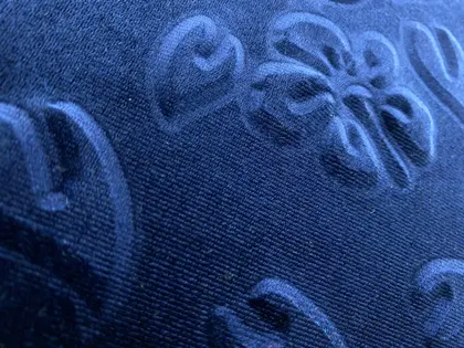 Navy Printed Velvet Polyester Domestic Fabric · 145 cm