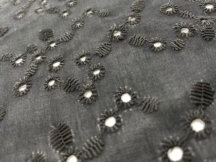 Black Cotton Domestic Broderie Voile · 130 cm