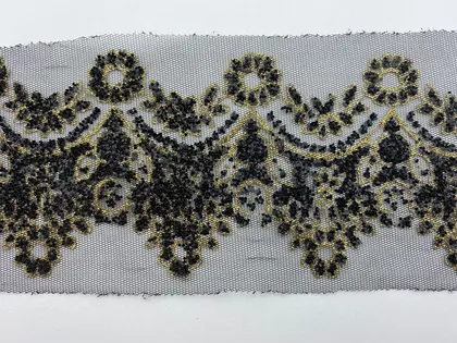 Siyah Simli Polyester İthal Brode Bant Tül · 10 cm