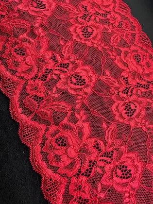 23371 Dantel · İthal · Bant · Naylon Likralı · Kırmızı · 20 Cm