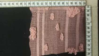 Bej Çizgili Ponpon Detaylı Dokuma Kumaş