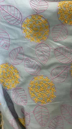 16644 Local Cotton Fabric Polyester Voile Yellow-Purple Embroidered Baby Blue Ground