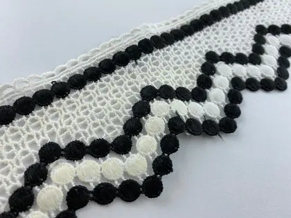 Black Matte Polyester Domestic Guipure Broderie Tape · 8 cm