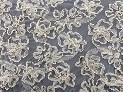 Bej Süzeneli Tül Kumaş - Yerli Polyester, 130 cm (11203)