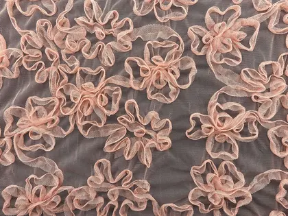 Salmon Tambour embroidered Polyester Domestic Tulle · 130 cm