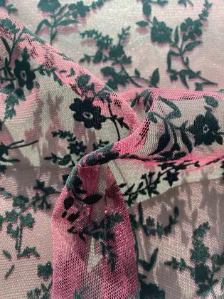Tül · Yerli · Lez · Polyester · Elastan · Flok · Pembe · 150 Cm