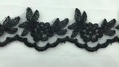 Black Eyelash Corded Polyester Domestic Broderie Tape