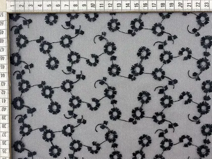 Black Cotton Domestic Broderie Tulle