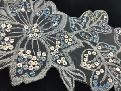 White Sequined Polyester Broderie Appliqué