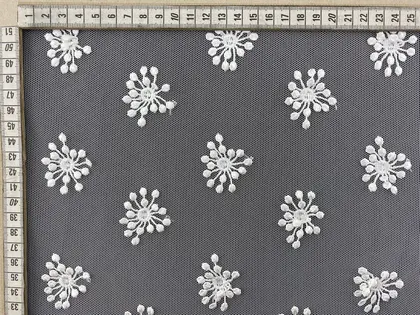 Greige Polyester Domestic Broderie Tulle · 145 cm