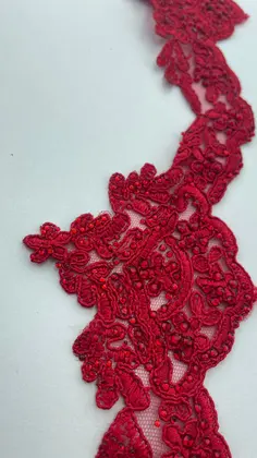 2994 Imported Polyester Corded Broderie Applique With Stones Red