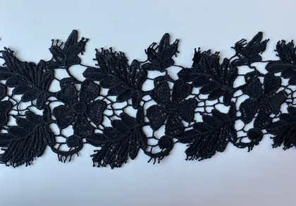 Siyah 9,5 cm Mat Polyester Güpür Brode Bant