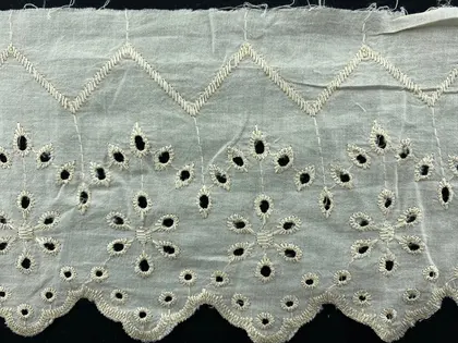Beige Cotton Domestic Broderie Tape Voile · 14 cm