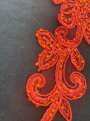 3234 Polyester Corded Broderie Applique With Stones Light Red