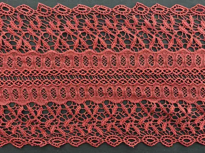 Burgundy Matte Polyester Domestic Guipure Broderie Tape · 20 cm