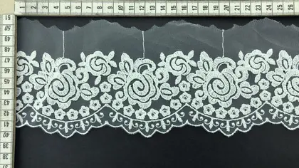 Greige Matte Polyester Domestic Broderie Tape Tulle · 12 cm
