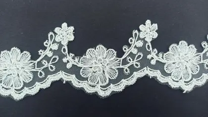 Ham Kordlu Polyester Yerli Brode Bant Tül · 6 cm