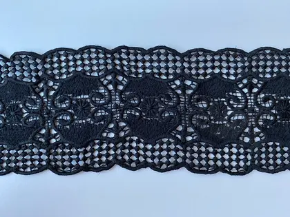 Black Matte Polyester Imported Guipure Broderie Tape · 9 cm