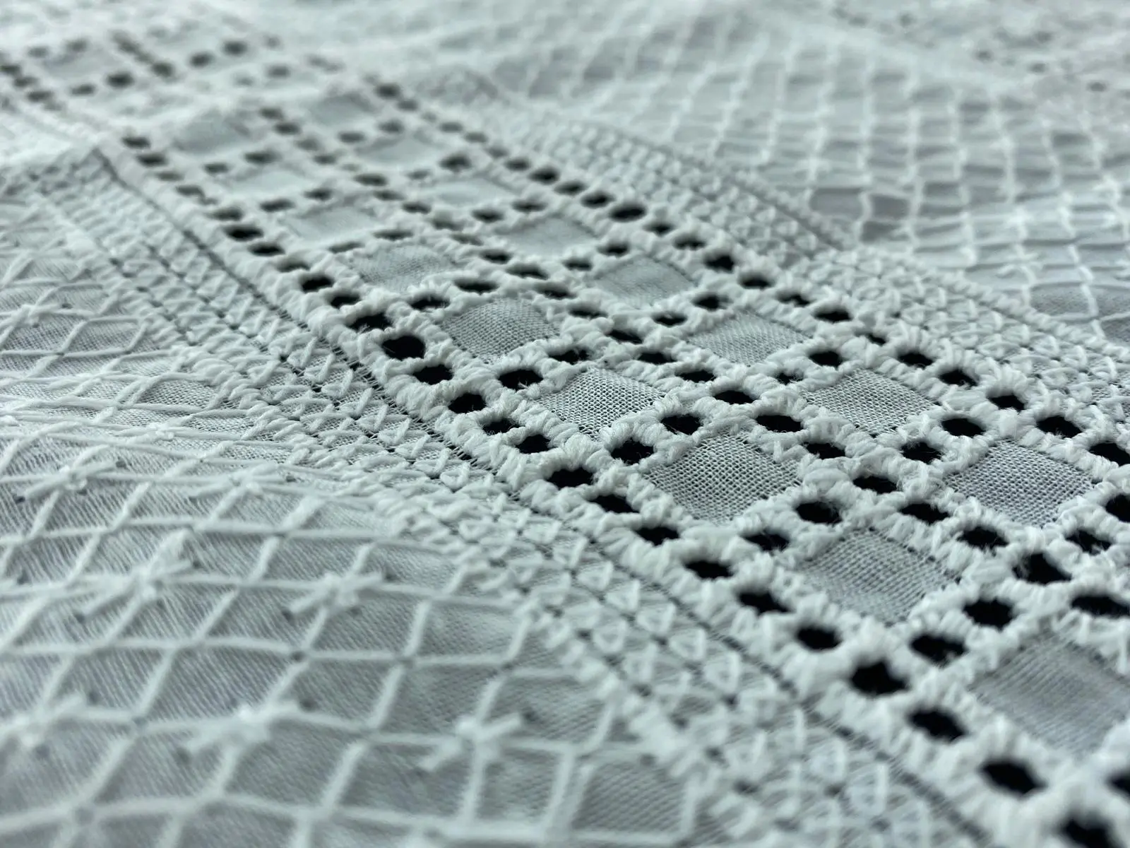 Bleached Matte Polyester Domestic Broderie Voile · 130 cm