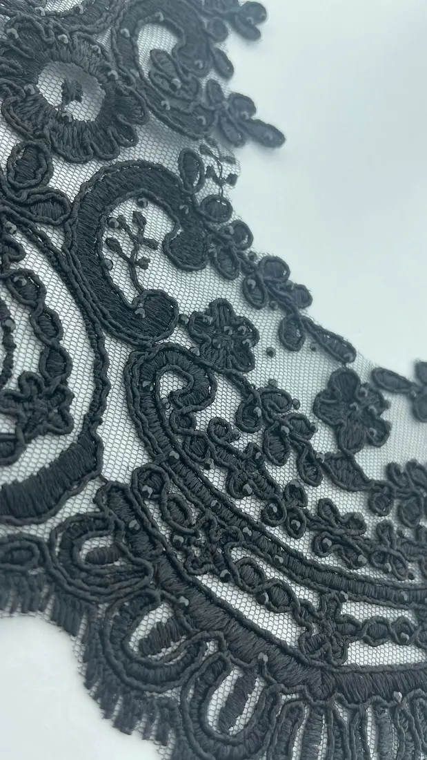 4439 Brode · Yerli · Bant · Polyester · Kordlu · B24389-1 · Taşlı · Siyah