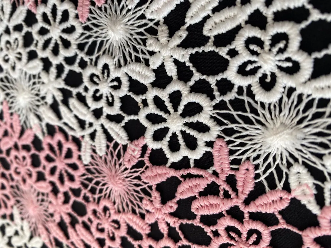 Pembe Mat Polyester Yerli Güpür Brode