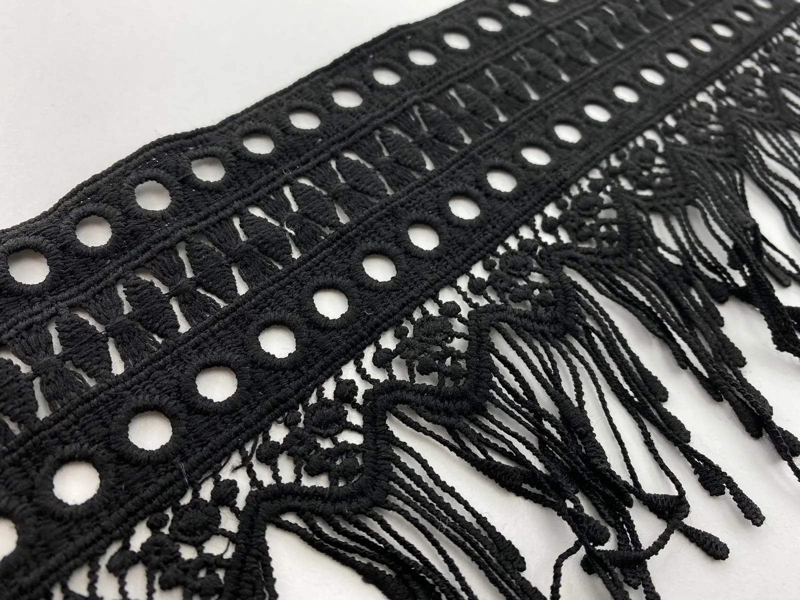 Black Matte Polyester Imported Guipure Broderie Tape · 13,5 cm