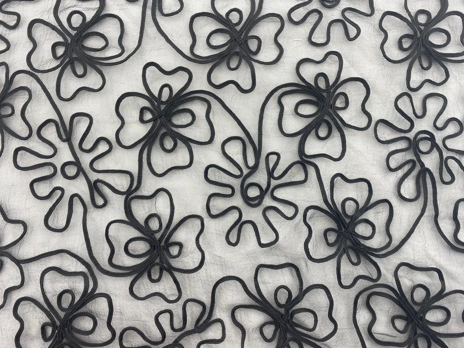 Black Embroidered Yarn Polyester Domestic Organza