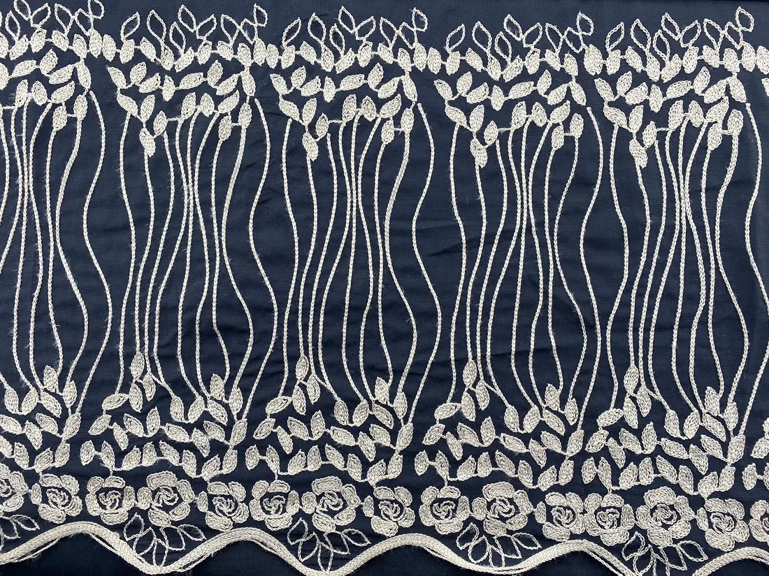 Black Embroidered Yarn Polyester Domestic Chiffon · 140 cm