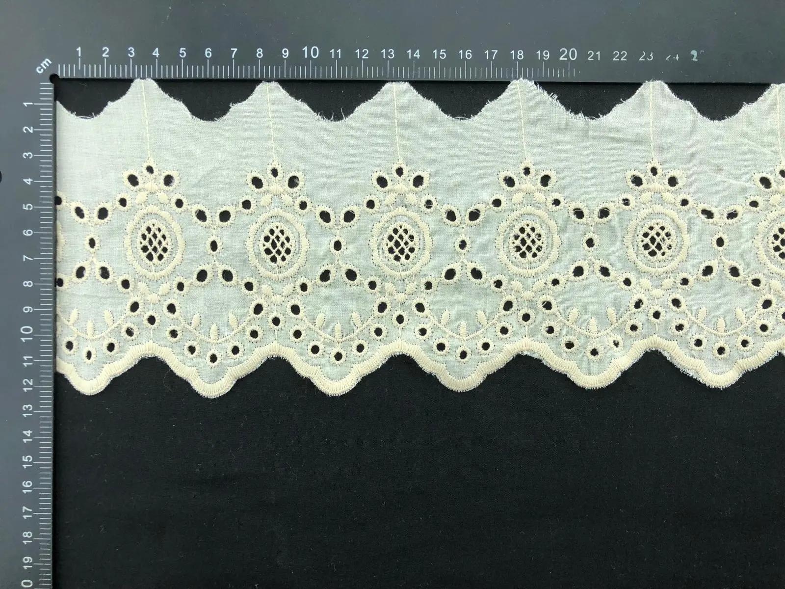 Greige Cotton Domestic Guipure Broderie Tape · 16 cm