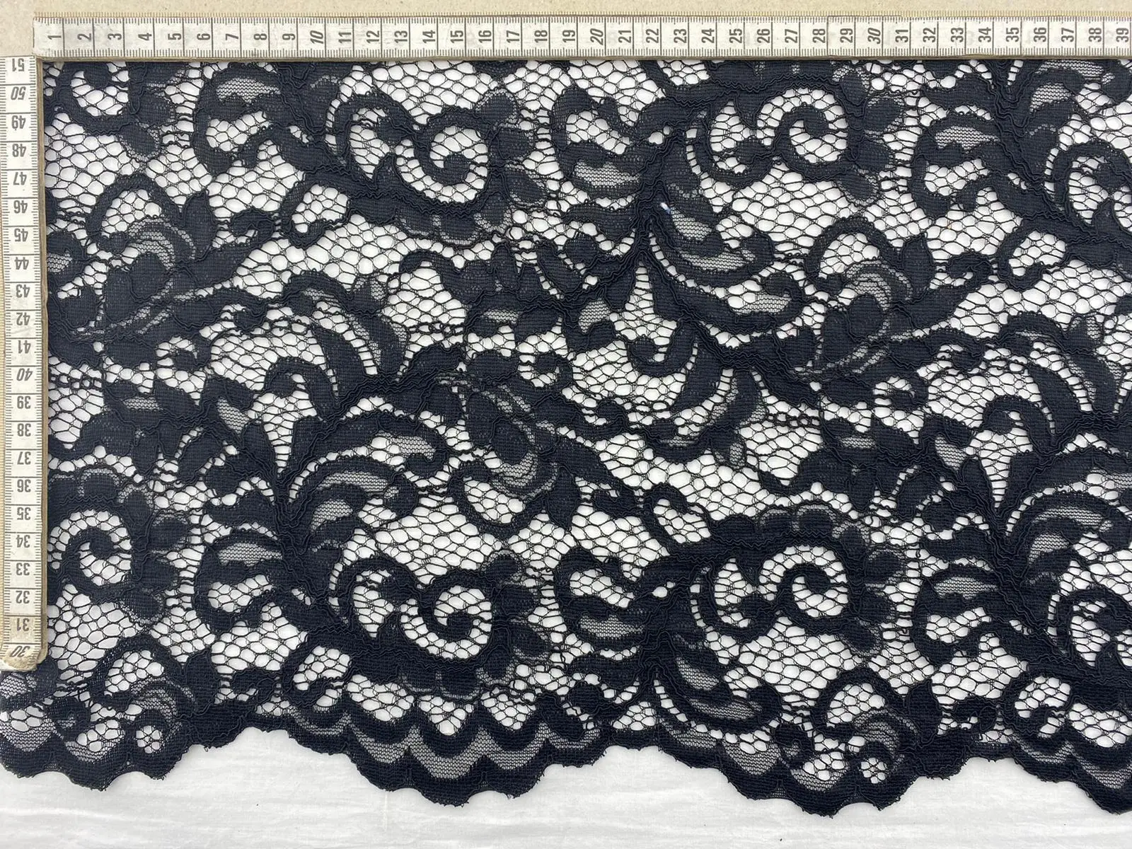 Black Corded Polyester Domestic Lace · 145 cm