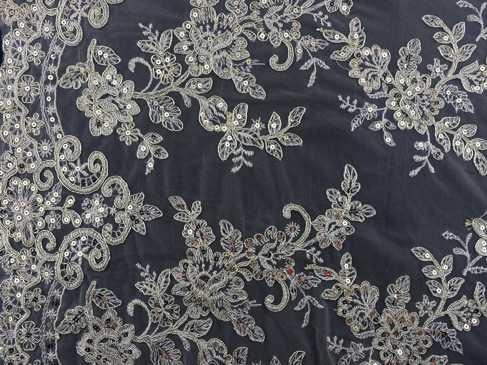 Gold Sequined Nylon Imported Broderie