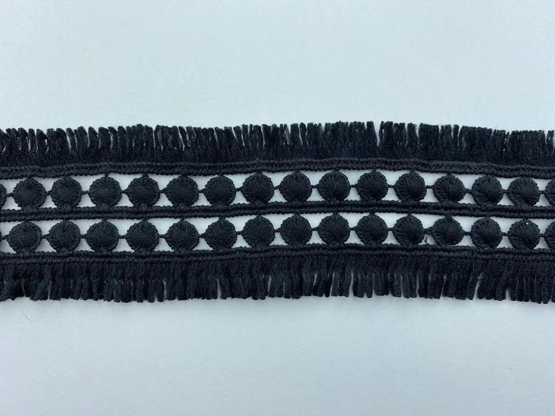 Siyah Mat Polyester İthal Güpür Brode Bant · 5 cm