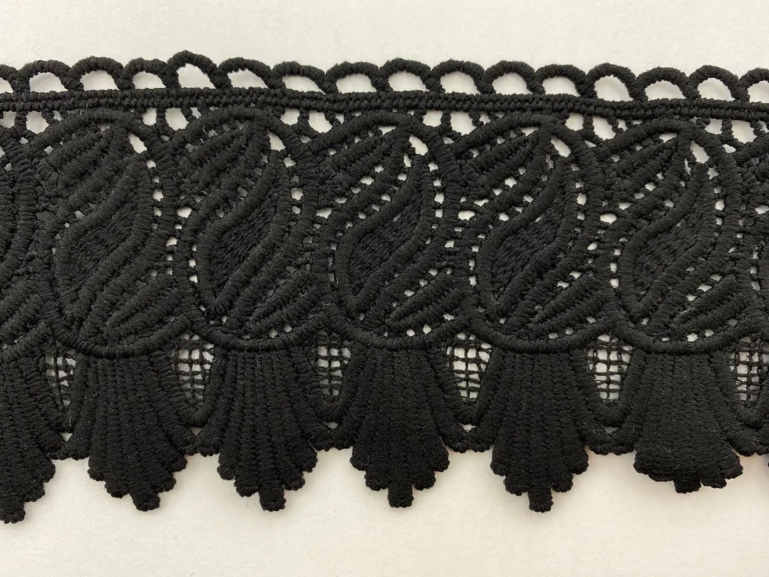 Siyah Mat Polyester İthal Güpür Brode Bant · 7,5 cm